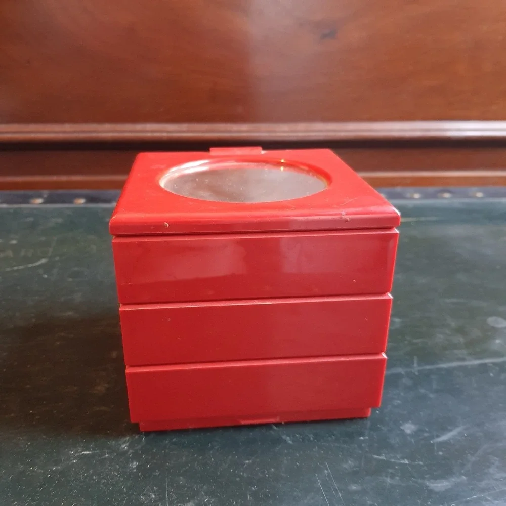 Vintage MERLE NORMAN Red Stacking Mirrored Top Acrylic Trinket / Make Up Box